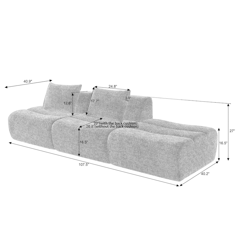 Oversized 3 Seater Compressed Sofa with Chenille Fabric, No Assembly, Space-Saving for Living Room, Apartment