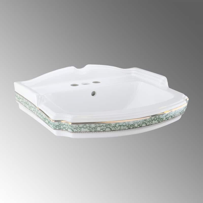 India Reserve White Ceramic Pedestal Sink Basin 23" W , Backsplash and Faucet Holes