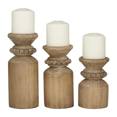 Wood Decorative Candle Holder - Set of 3 Brown - Roche River Decor