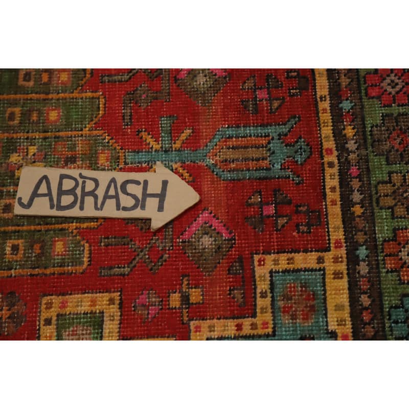 Hand Knotted Oriental 100% Wool Carpet Traditional Geometric Red Tabriz Runner Rug - 10' 7'' X 3' 1''