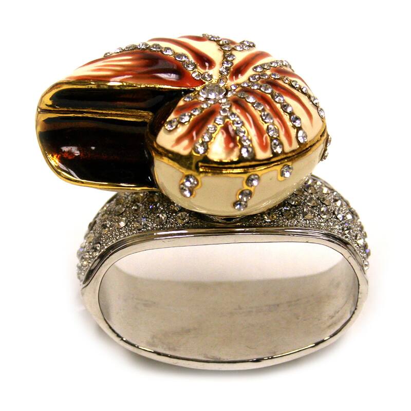 Set Of 4 Rhinestone Encrusted Metal Nautilus Shell Napkin Rings - 2.25 X 2.5 X 1.75 inches