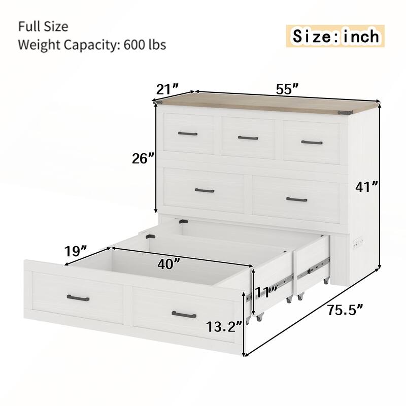 Murphy Bed Cabinet with Charging Station for Guest Room and Small Bedroom