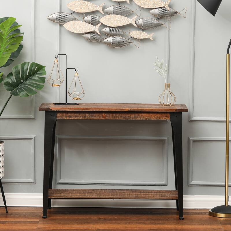 Dark Brown Wood and Black Metal 1-Shelf Console and Entry Table - 40" Wide