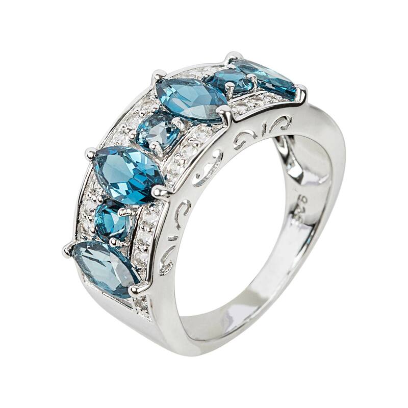 925 Sterling Silver London Blue Topaz and White Topaz Ring