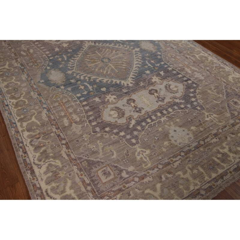 Vegetable Dye Oushak Turkish Area Rug Grey Hand-Knotted Wool Carpet - 6'1"x 9'0"