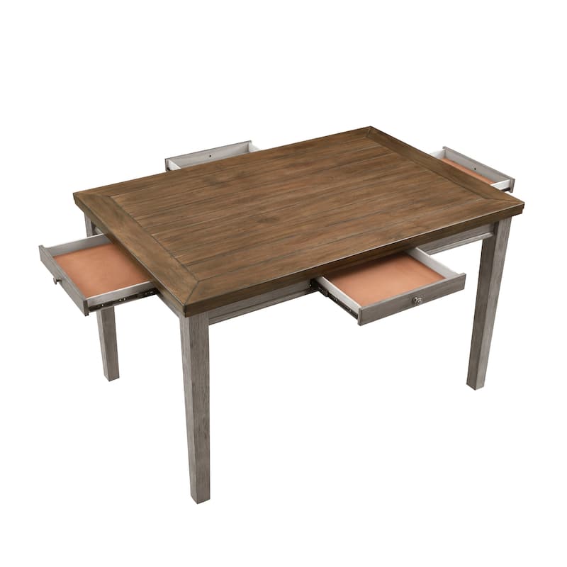 Trea 36 Inch Counter Height Table, 6 Seater, 4 Drawers, Cherry Brown, Gray