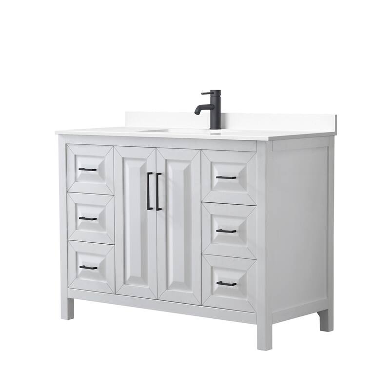 Wyndham Collection Daria 48" Free Standing Single Basin Vanity Set - White / White Cultured Marble Top / Matte Black
