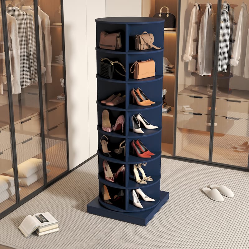 7 Tier Rotating Shoe Cabinet,Spinning Shoe Display Lazy Susan,Revolving 360 Shoe Rack Storage Round Carousel - Black