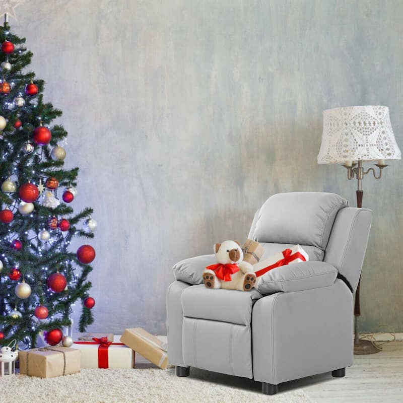 Kids Deluxe Headrest Recliner Sofa Chair with Storage Arms - 25" x 25.5" x 29" (W x D x H) - Gray