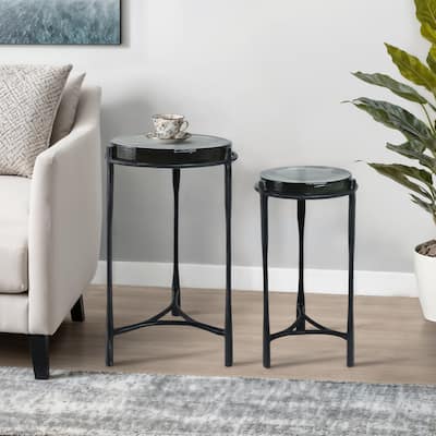 Metal Accent Side Tables Round Top and Frame Modern Design (Set of 2) - 16" x 16" x 26"