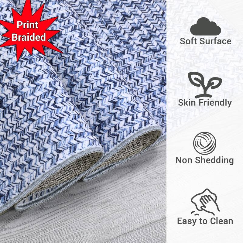 Modern Braided Print Rug Washable Area Rugs for Living Room Bedroom
