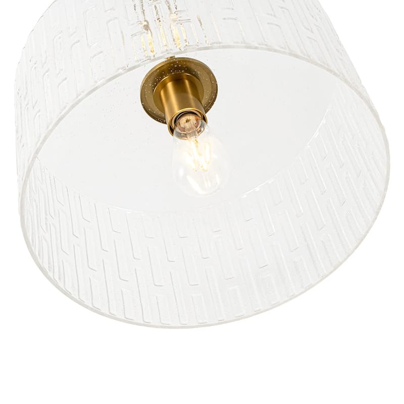 1-Light Clear Embossed Seeded Glass Drum Semi Flush Mount / Pendant
