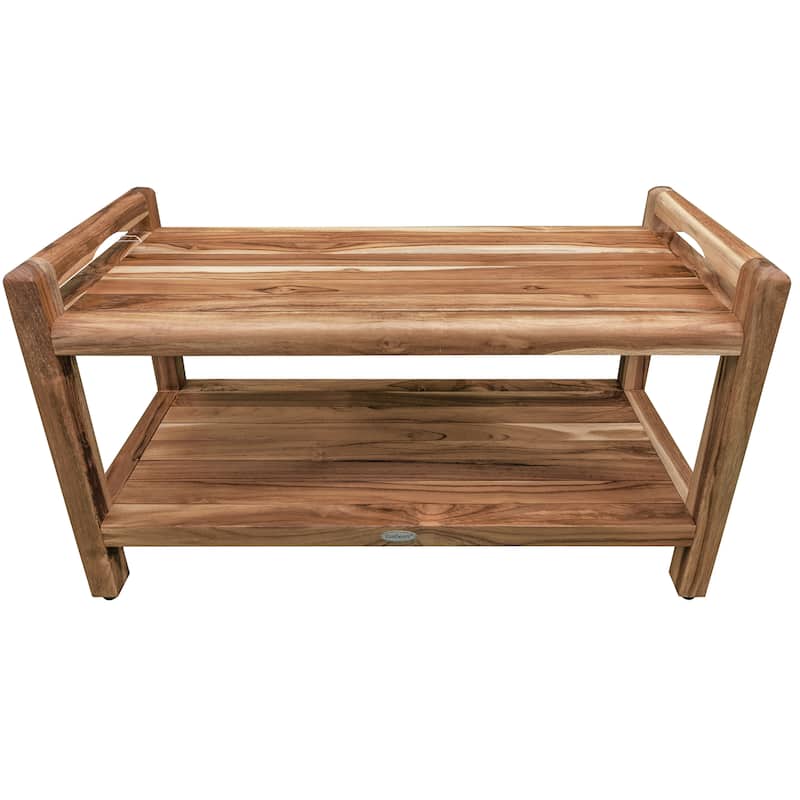 EcoDecors Eleganto EarthyTeak 35" Teak Shower Bench, LiftAide Arms - NATURAL TEAK