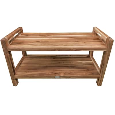 EcoDecors Eleganto EarthyTeak 35" Teak Shower Bench, LiftAide Arms