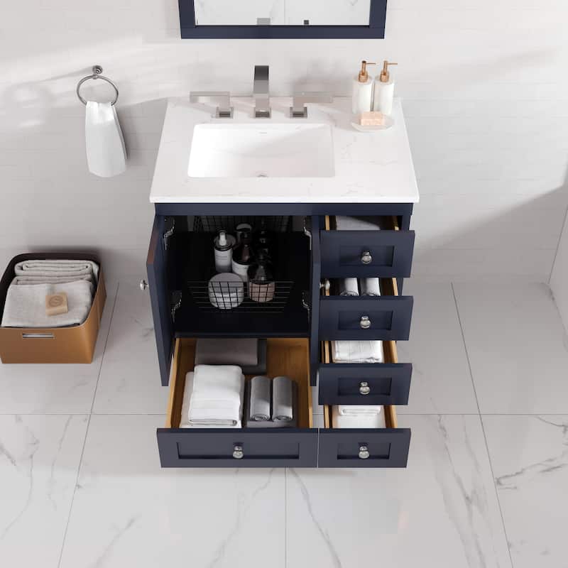 Eviva Acclaim 28 in. Bath Vanity with White Carrara Quartz Top