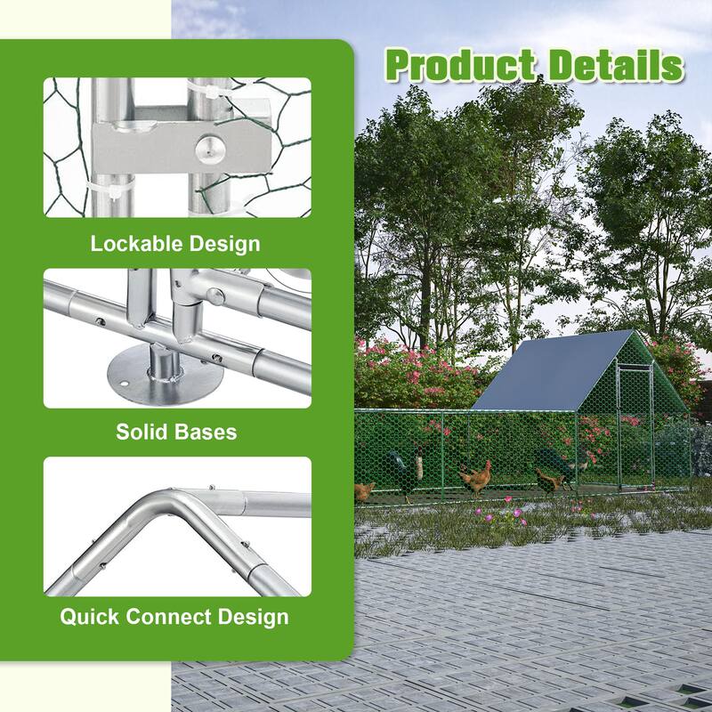 26 ft Metal Chicken Coop, Walk-in Hen Pen Cage for Rabbits & Ducks