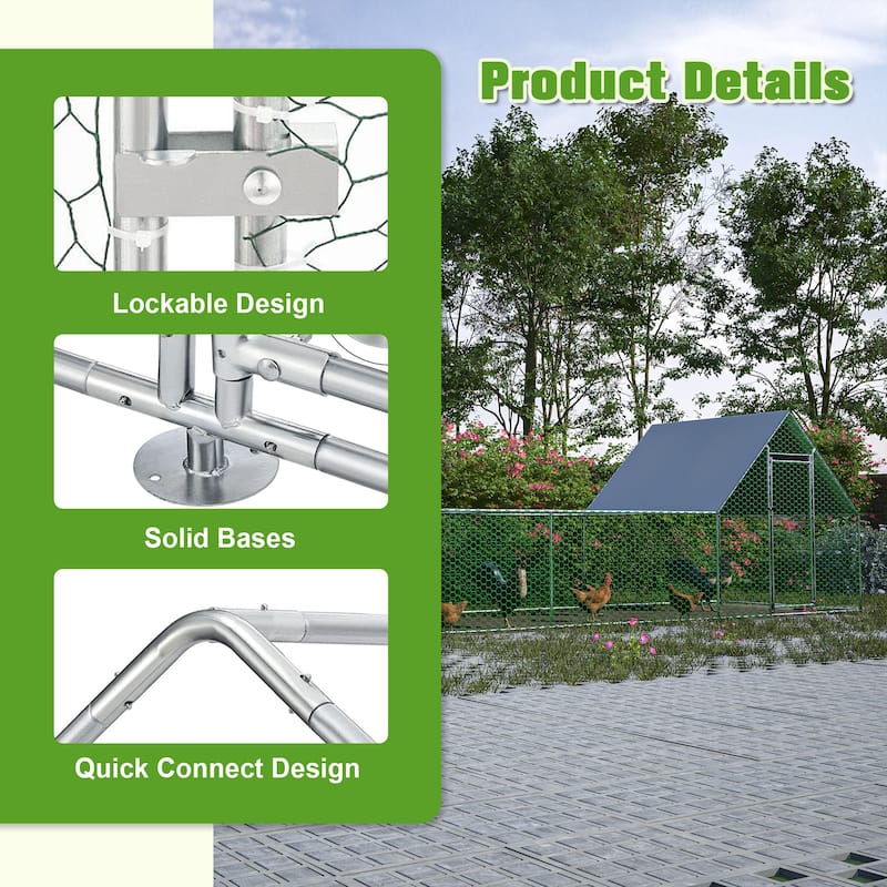 GDFStudio - Leonard Extended Outdoor Metal Chicken Coop with Secure Walk-In Design for Poultry and Small Animals