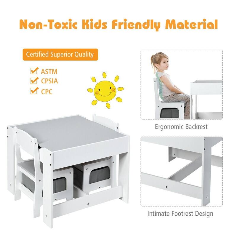 Kids Table and Chairs Set with Storage, Blackboard, and Whiteboard for Creative Drawing and Play