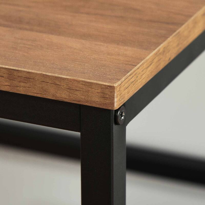 Modern L-Shaped MDF Board Workstation with Drawers Storage Shelves and Black Steel Frame