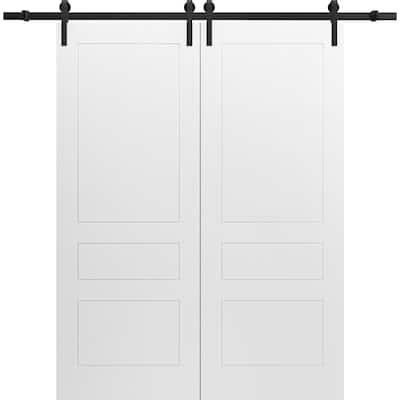 Modern Double Barn Door / Mela 0733 Painted White / 13FT Silver Rail Track Set / Solid Panel Interior Doors