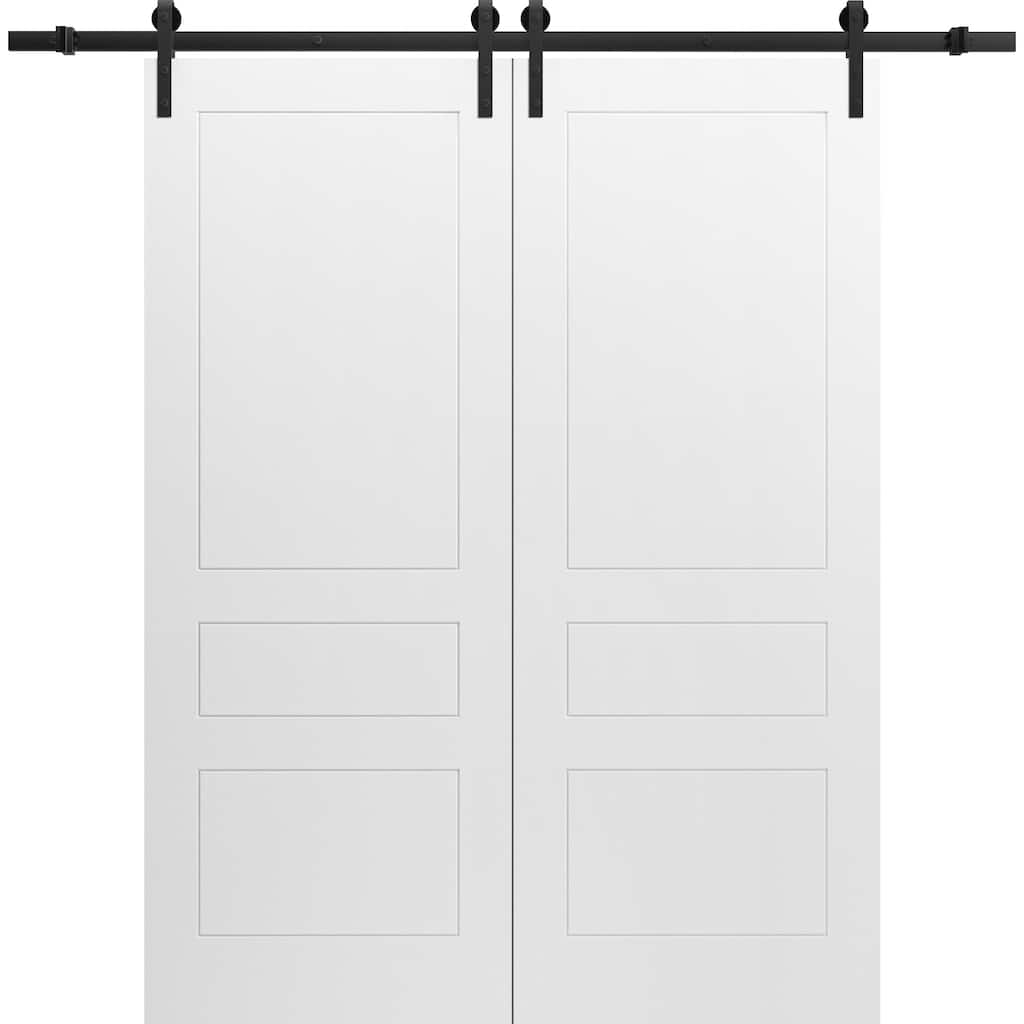 Modern Double Barn Door / Mela 0733 Painted White / 13FT Silver Rail Track Set / Solid Panel Interior Doors