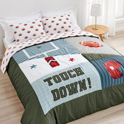 Sweet Jojo Designs American Football MVP Boy 2pc Twin-size Comforter Set Green Blue Red Vintage Helmet Field Goal Sports Themed