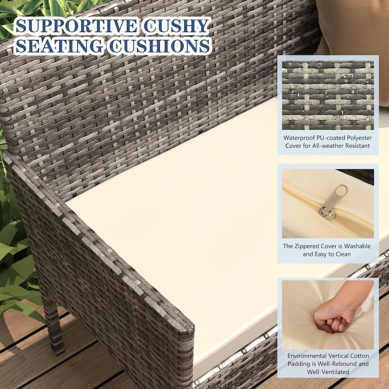 EROMMY 4-Piece Wicker Patio Furniture Set, Outdoor PE Rattan Sofa Set with Cushions & Table, Conversation Set for Backyard,Porch