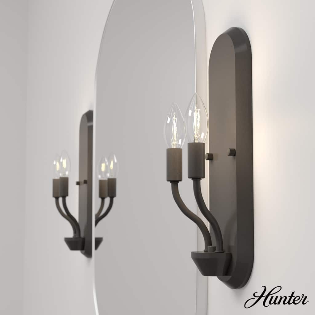 Hunter Merlin 2-Light Wall Sconce - Hallway, Bedroom, Bathroom - Industrial, Candle, Transitional, Contemporary - Damp Rated!