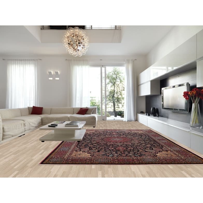 Hand Knotted Oriental 100% Wool Carpet Traditional Floral Navy Blue & Blues Mashad Area Rug - 15' 5'' X 11' 1''