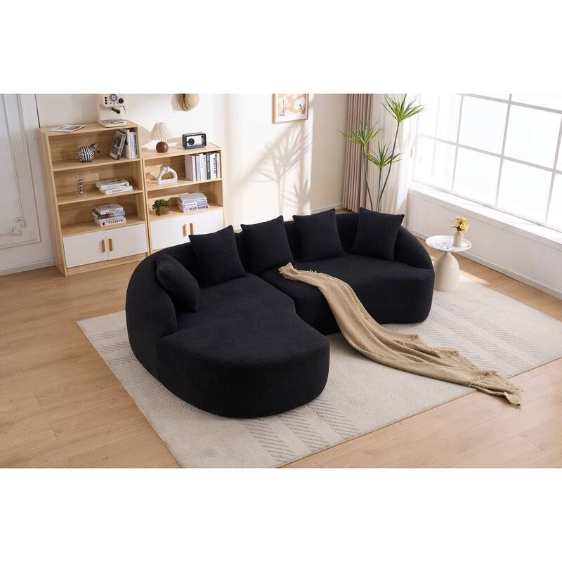 99" L-Shaped Chenille Sectional Boneless Sofa with Chaise and Pillows - Black