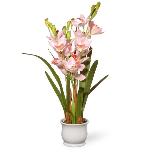 28” Potted Artificial Light Pink Orchid Flowers - N/A