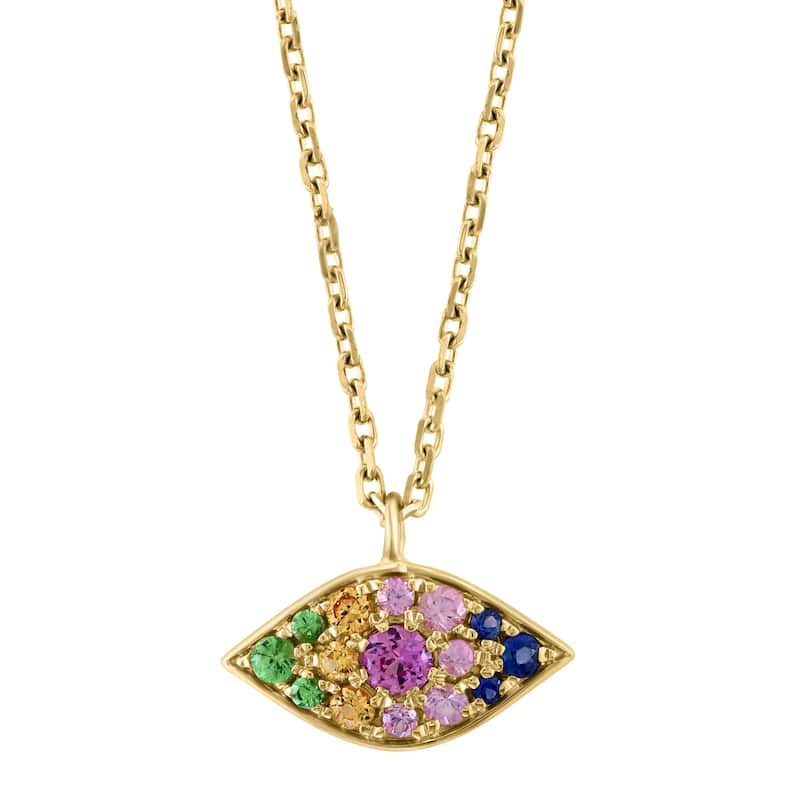 EFFY Gold over Silver Pink Sapphire,Natural Sapphire,Tsavorite,Yellow Sapphire Evil Eye Necklace