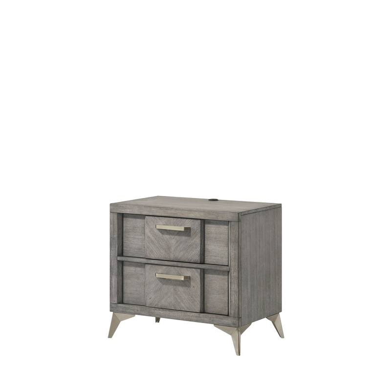 Gray Nightstand with Bookmatched Veneers and USB Port