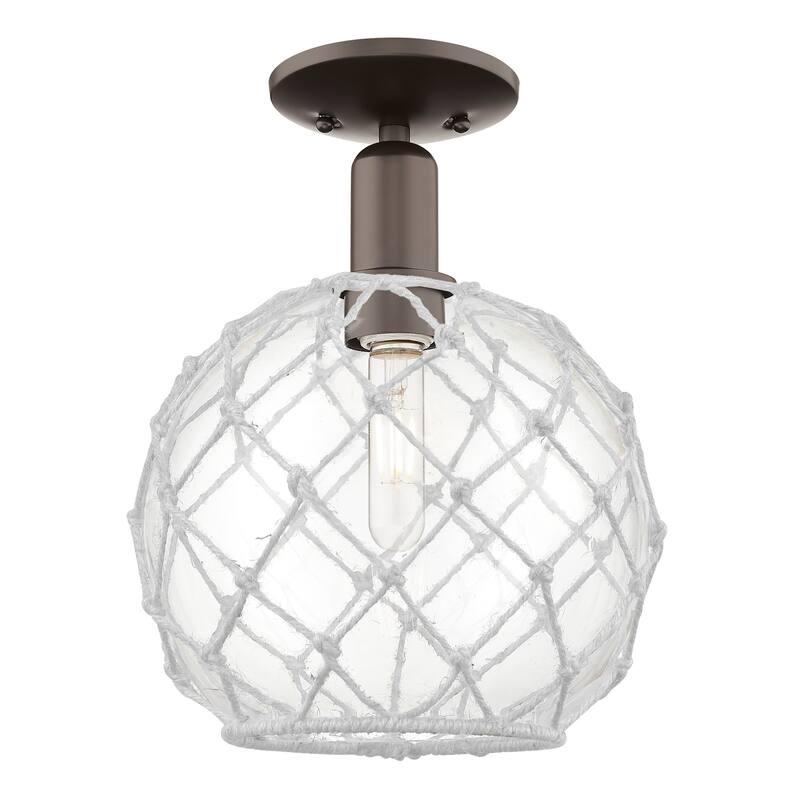 Innovations Lighting 716-1C-14-10 Farmhouse Rope Semi-Flush Farmhouse - Oil Rubbed Bronze / Clear Glass with White Rope