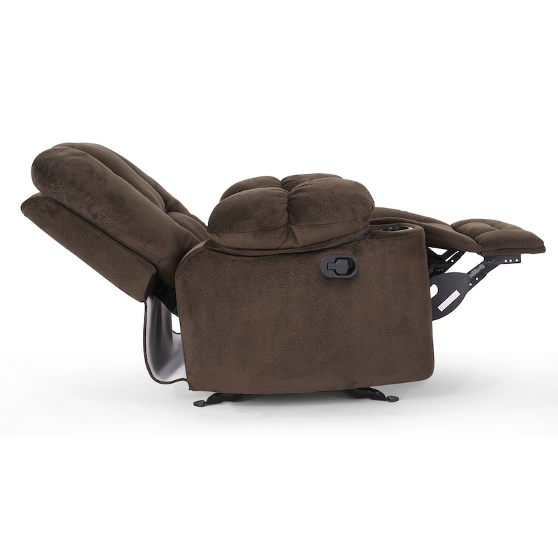 Roomfitters Luxurious Manual Recliner Chair in Chocolate with Skin-Friendly Fabric and Dual Cup Holders