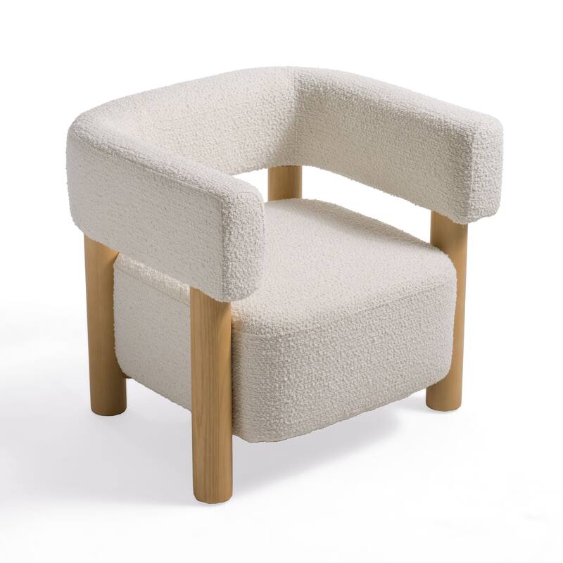 Modrest Fang Modern White Fabric & Wood Accent Chair