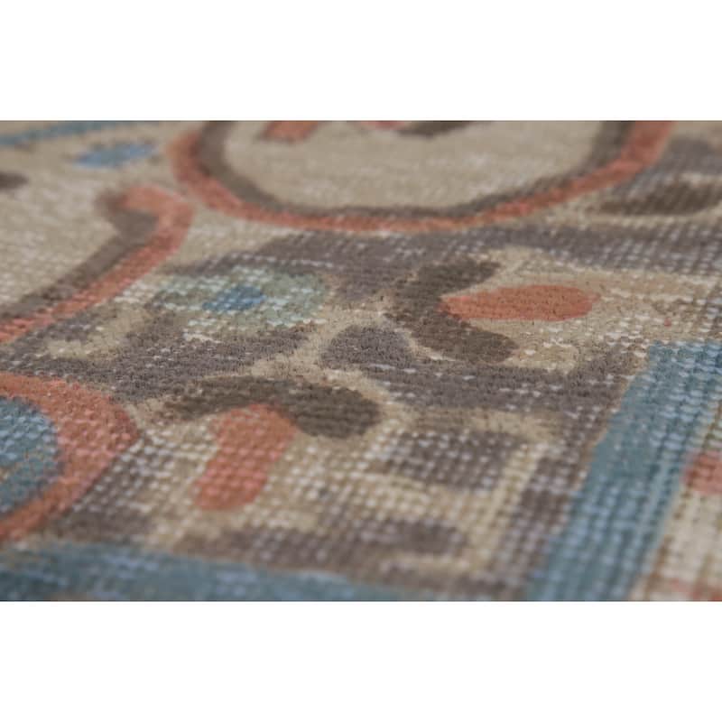 Geometric Beige Tabriz Persian Area Rug Hand-Knotted Wool Carpet - 9'8"x 13'4"