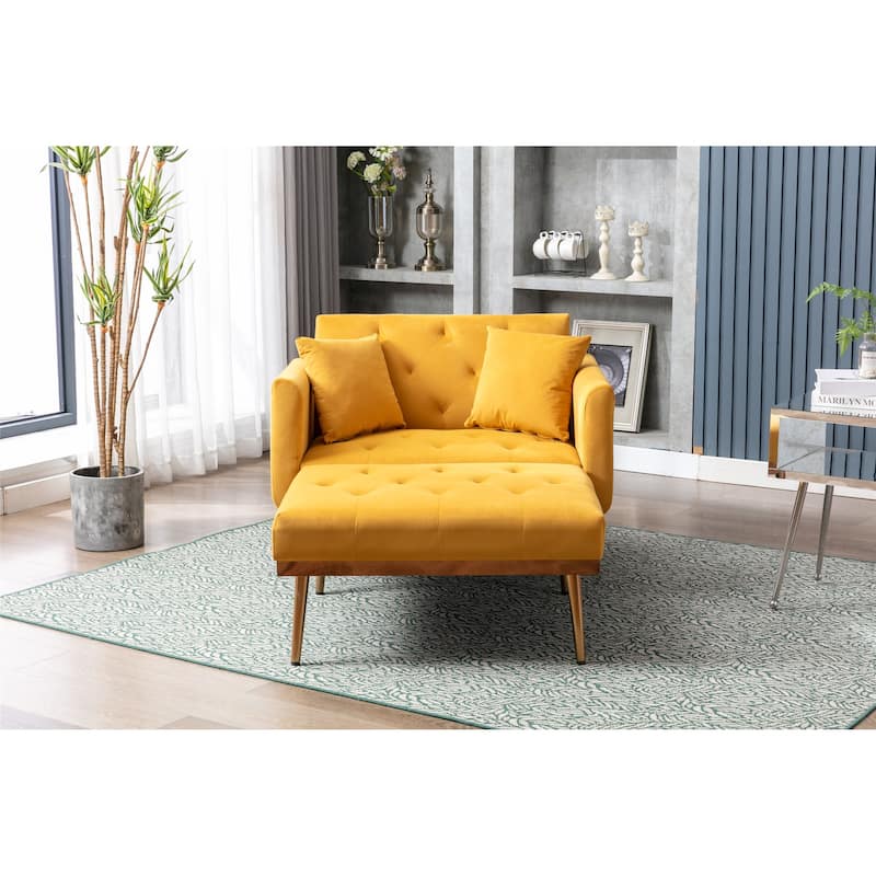 Velvet Upholstered Tufted Living Room Sleeper Sofa Chair With Rose Golden feet - Mustard yellow