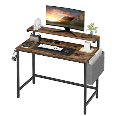 Futzca Computer Desk with Monitor Stand, Vintage Brown