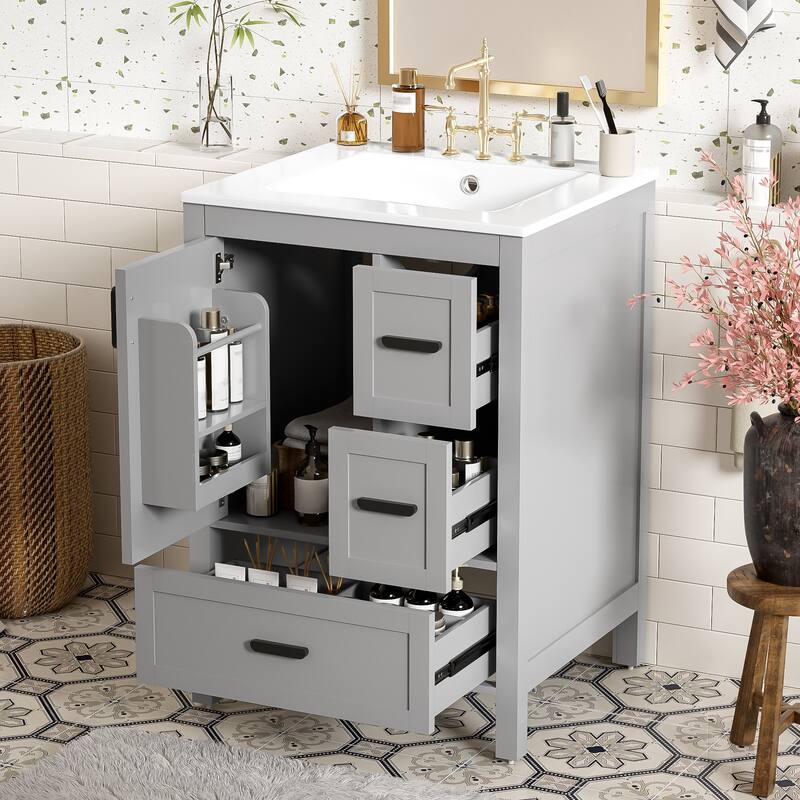 Modern 24-inch Bathroom Vanity with Ceramic Sink