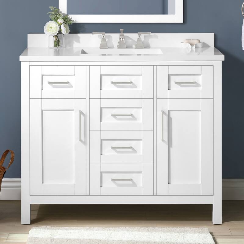 OVE Decors Tahoe III 42 in. White Vanity with power bar and included mirror
