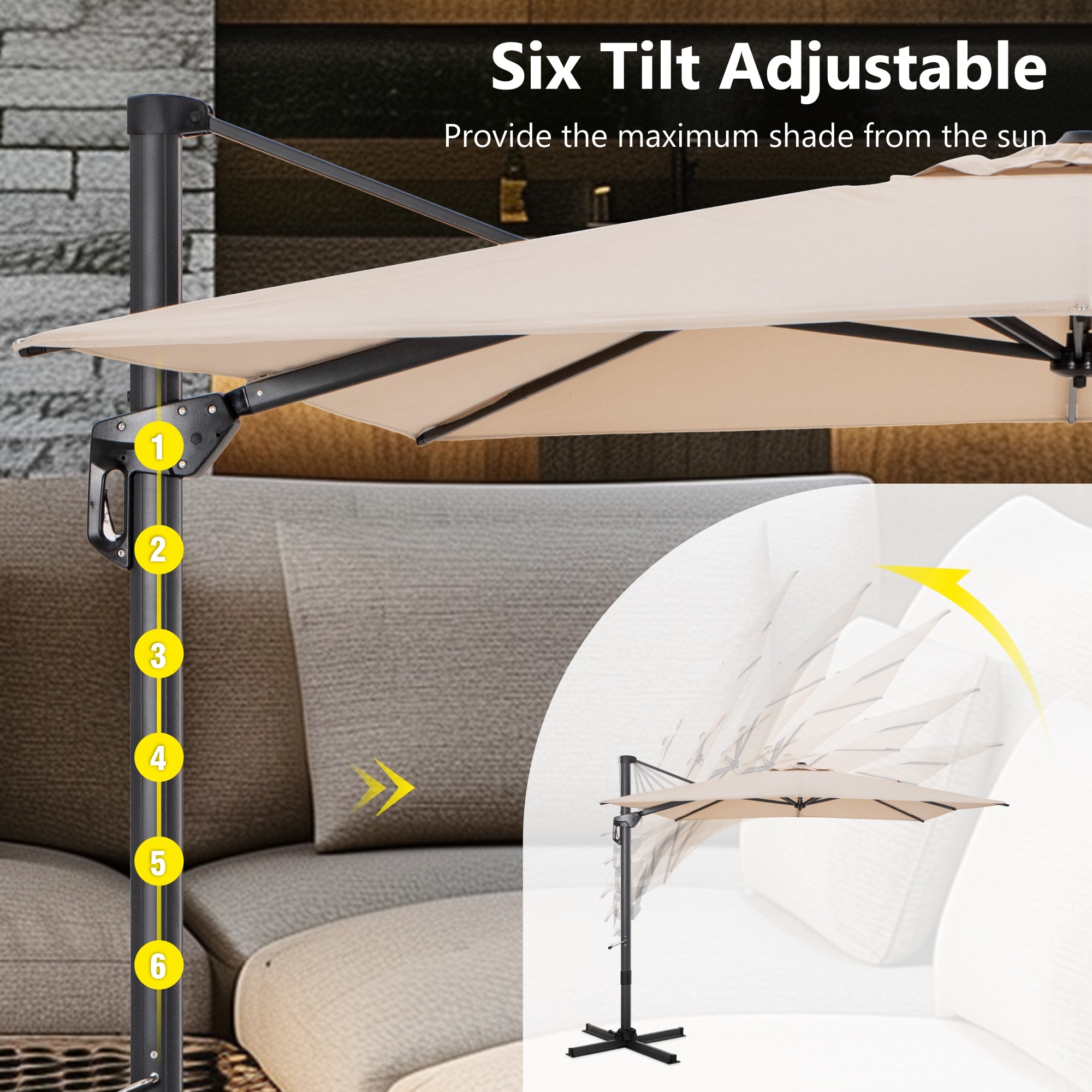 extendable patio umbrella PURPLE LEAF 10' x 10' Wind Resistant Heavy Duty Frame Grey Innovative slide Mondawe 10 ft. x 10