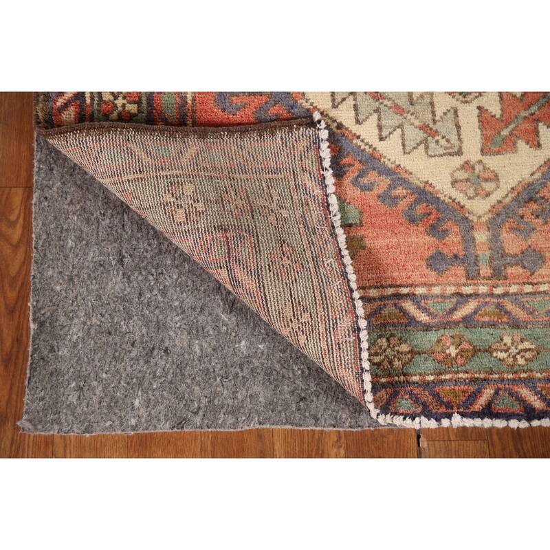 Vegetable Dye Tribal Orange Heriz Persian Vintage Runner Rug - 3'6"x 10'7"