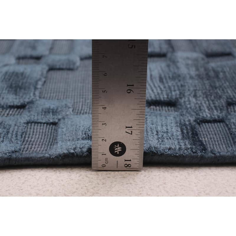 ECARPETGALLERY Hand Loomed Shimmer Navy Viscose Rug - 8'1 x 9'9