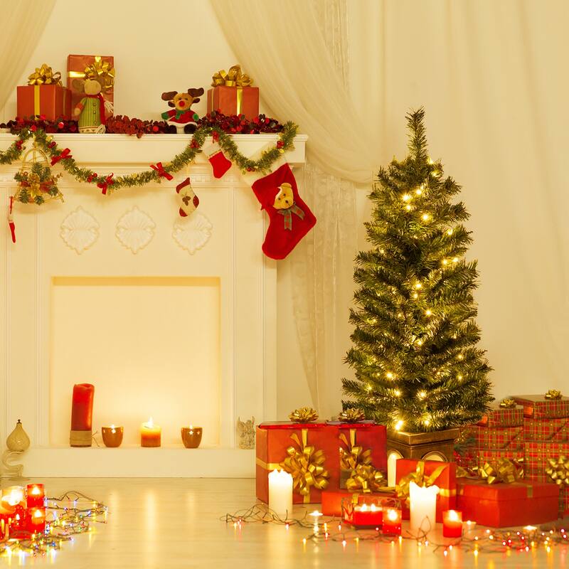 Gymax 2 PCS 4 FT Pre-Lit Potted Christmas Tree Artificial Entrance