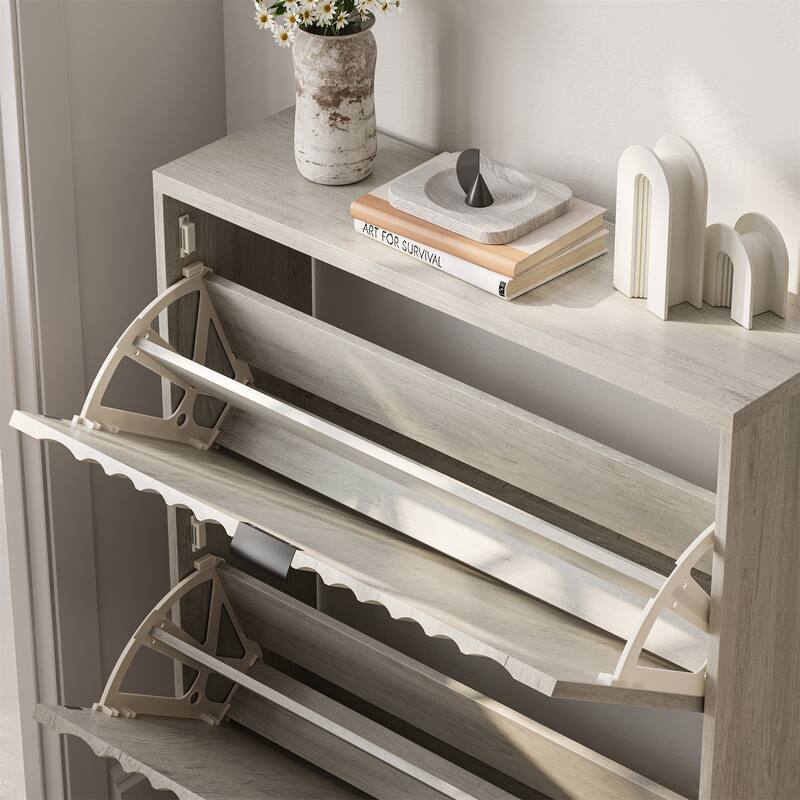 Free Standing Shoe Storage Organizer with Wave Doors