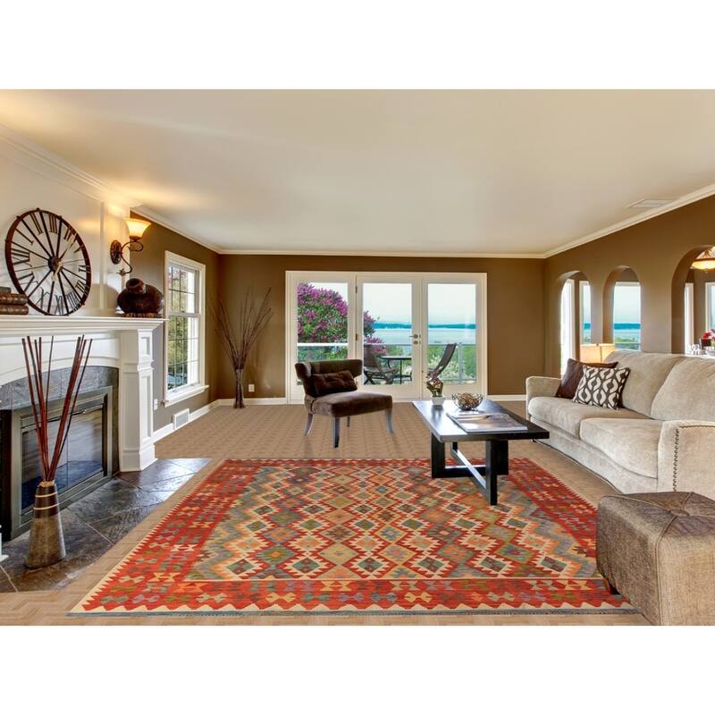 Kilim Oriental Area Rug Flatweave Tribal Multi-Color Wool Carpet - 8'5"x 9'11"