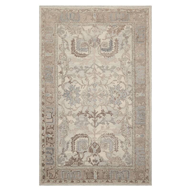 5'x8' Beige Hand-Hooked Transitional Area Rug Arts & Crafts Wool Design