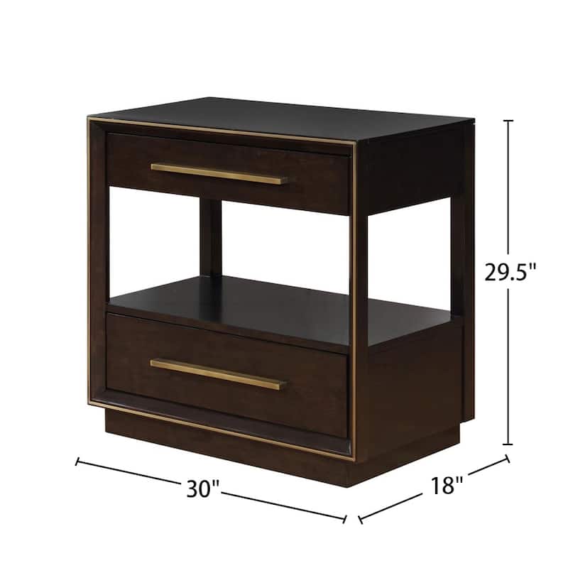 2 Drawers Nightstand with Shelf - Dark Brown