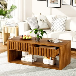 Rectangular Coffee Table with 2 Drawers and Open Shelves - Bed Bath ...